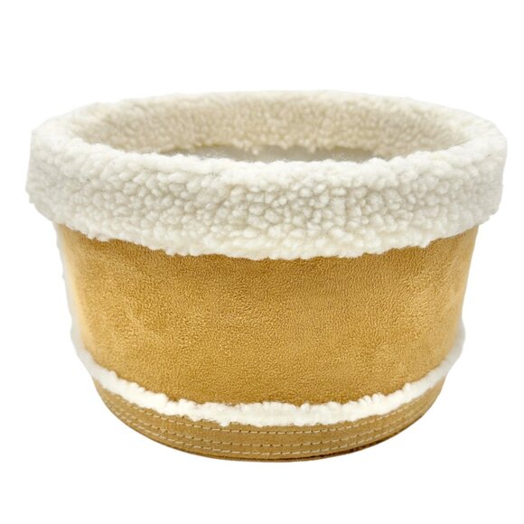 Sheepskin and Suede Round Storage Container 9” Dia x 6” H - Picture 1 of 9
